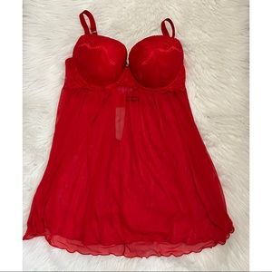 Daisy Fuentes 1X Red Short Nightgown Sheer